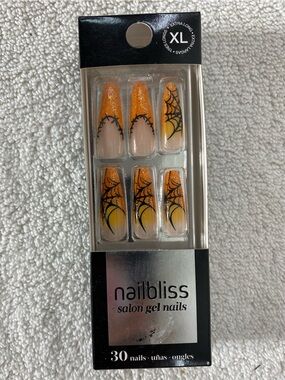 Nailbliss Salon Gel Nails Halloween Edition Extra Long Orange Black Spiderwebs